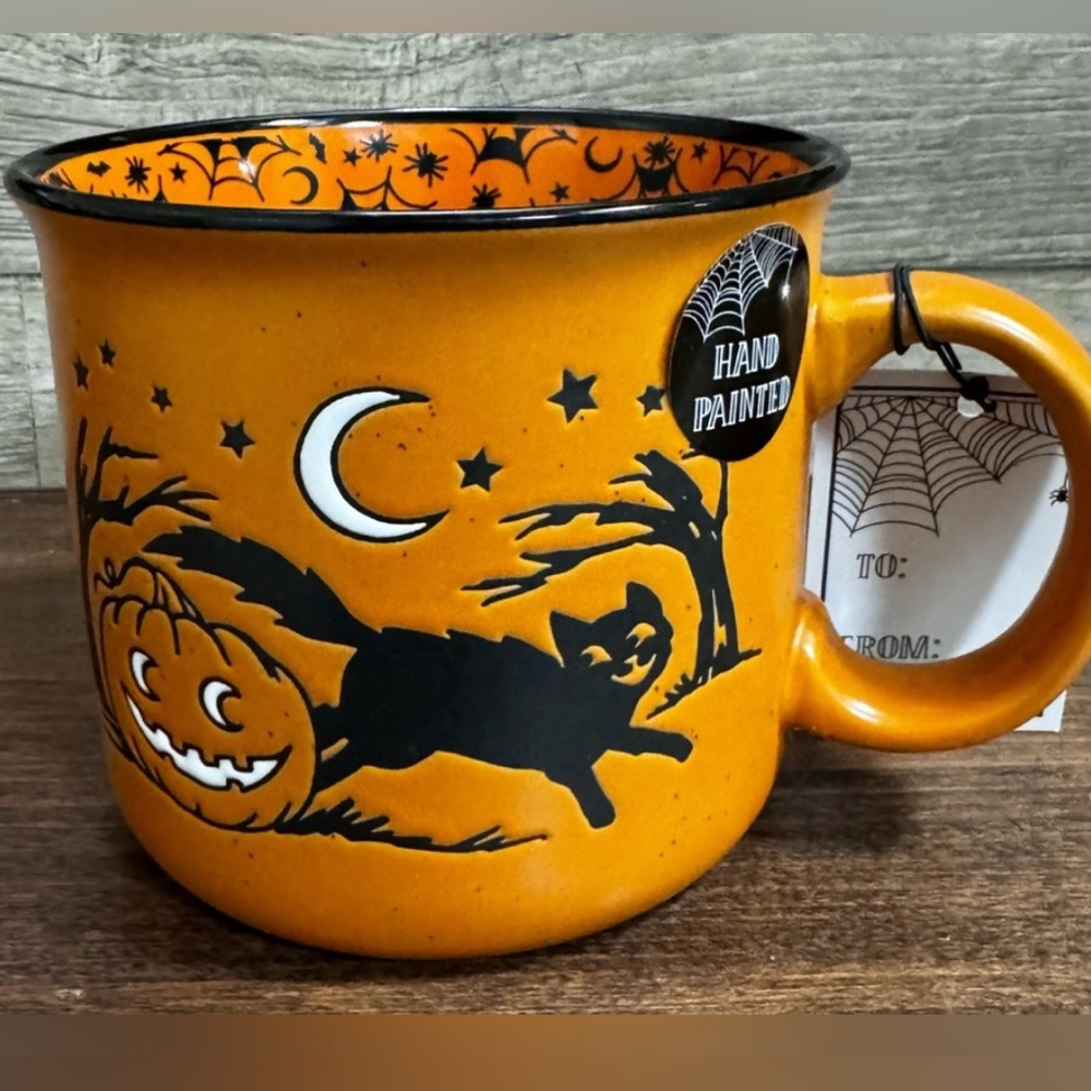 Super Cute Hand Painted PUMPKIN 🎃 & Cat 🐈‍⬛ MUG  by Cobwebs & Cauldrons - NEW - Picture 6 of 8